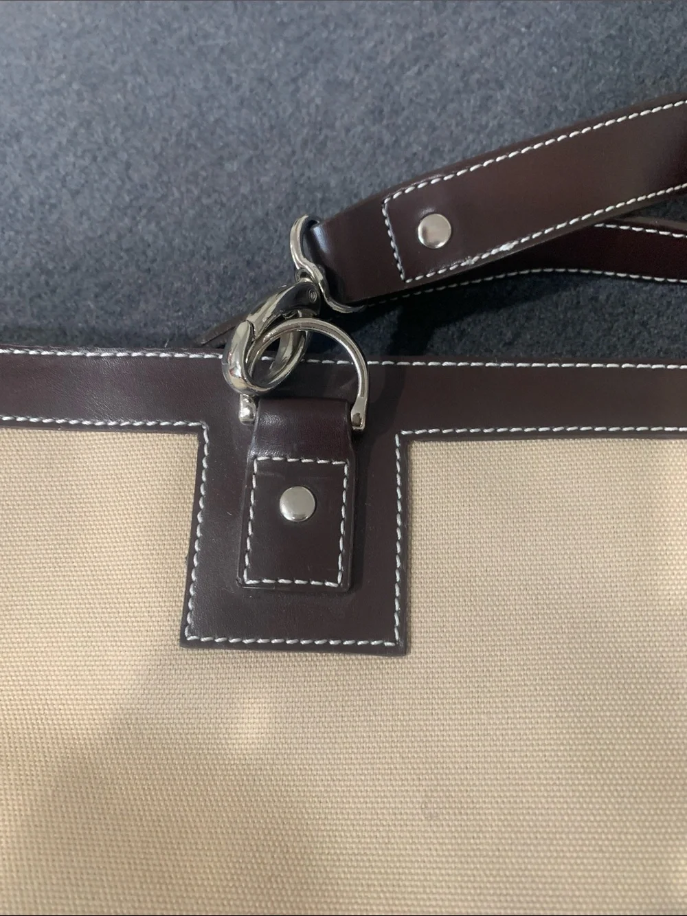 Canvas Duffel Tote in Beige with Dark Brown Trim - Men Bags